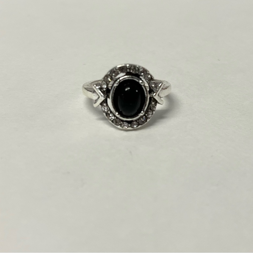 Silver vintage style crystal black opal ring